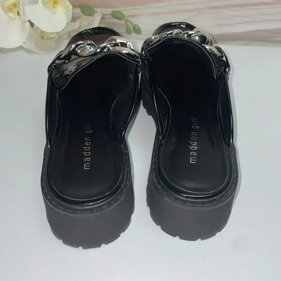 NEW! Madden Girl Black Mules with Silver Chain - Picture 6 of 8